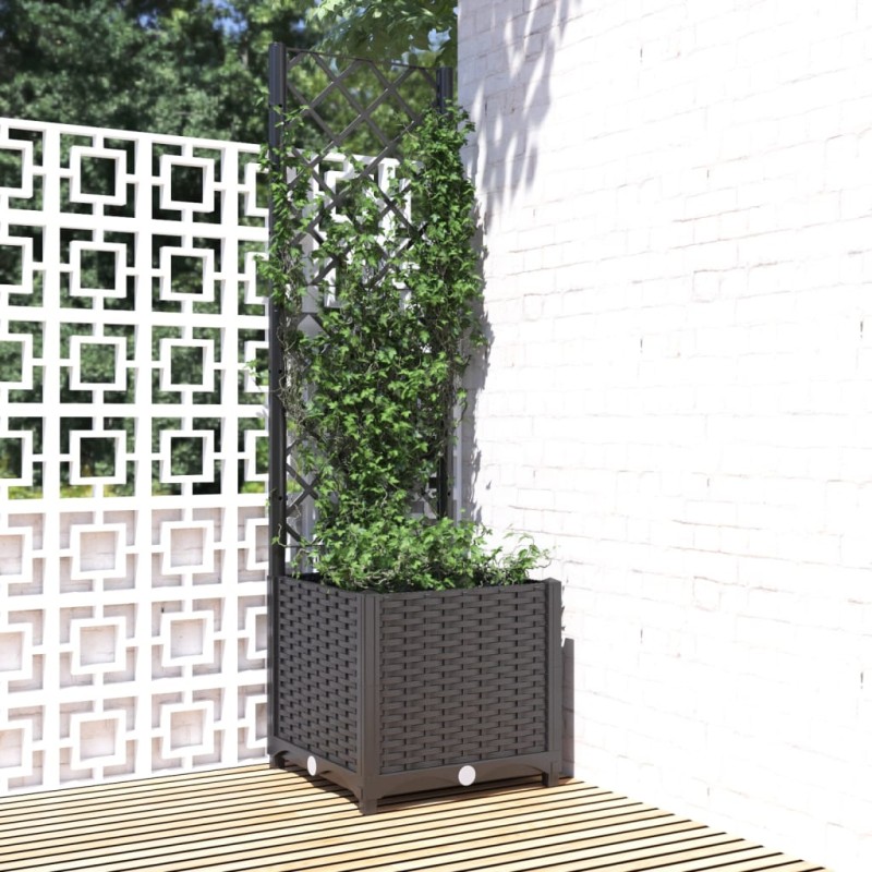 vidaXL Γλάστρα Κήπου με Πλέγμα Μαύρη 40x40x136 εκ. από Πολυπροπυλένιο