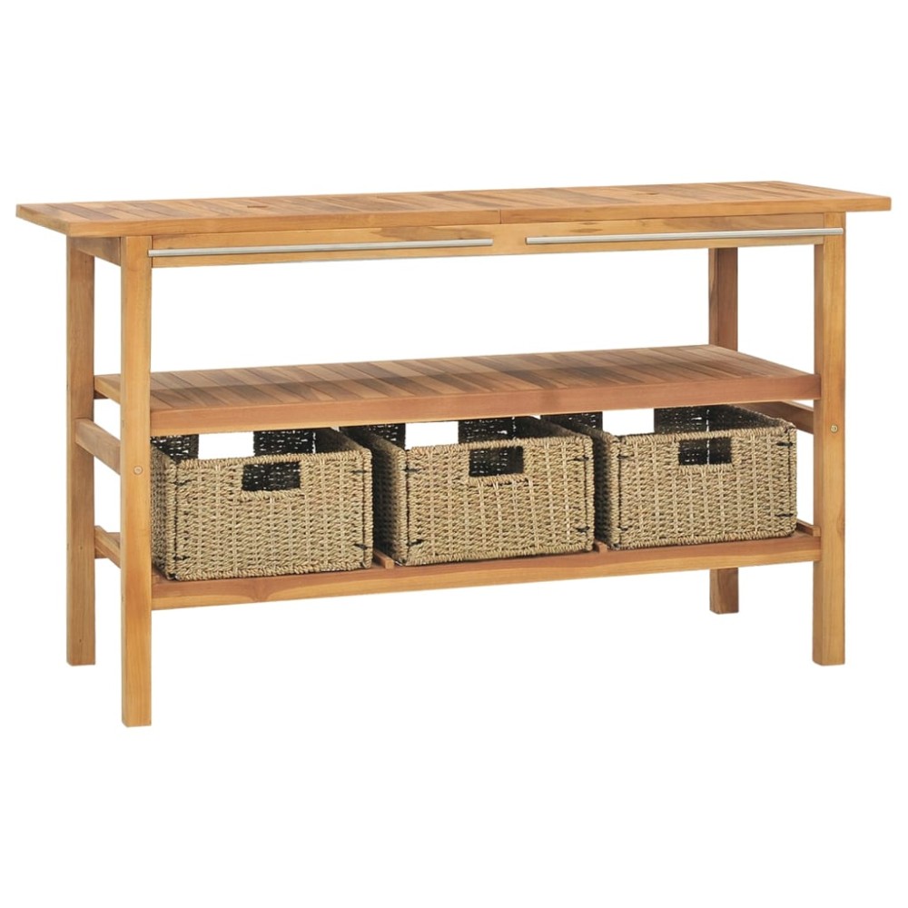 vidaXL Έπιπλο Μπάνιου 132x45x75 εκ. από Μασίφ Ξύλο Teak με 3 Καλάθια