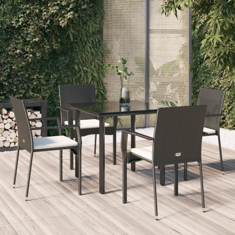 vidaXL Σετ Τραπεζαρίας Κήπου 5 Τεμαχίων Μαύρο Συνθ. Ρατάν με Μαξιλάρια
