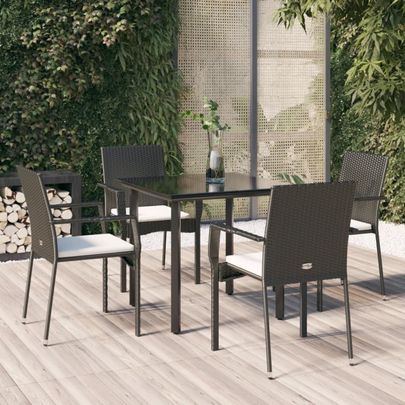 vidaXL Σετ Τραπεζαρίας Κήπου 5 Τεμαχίων Μαύρο Συνθ. Ρατάν με Μαξιλάρια