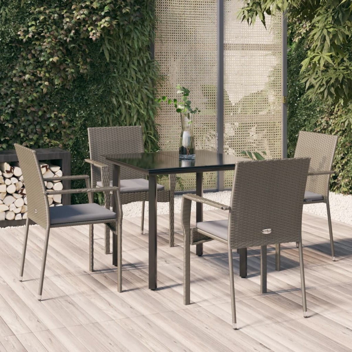 vidaXL Σετ Τραπεζαρίας Κήπου 5 τεμ Μαύρο&Γκρι Συνθ. Ρατάν με Μαξιλάρια