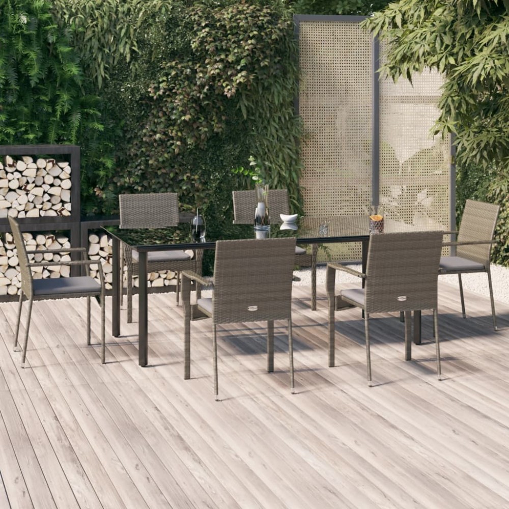 vidaXL Σετ Τραπεζαρίας Κήπου 7 τεμ Μαύρο&Γκρι Συνθ. Ρατάν με Μαξιλάρια