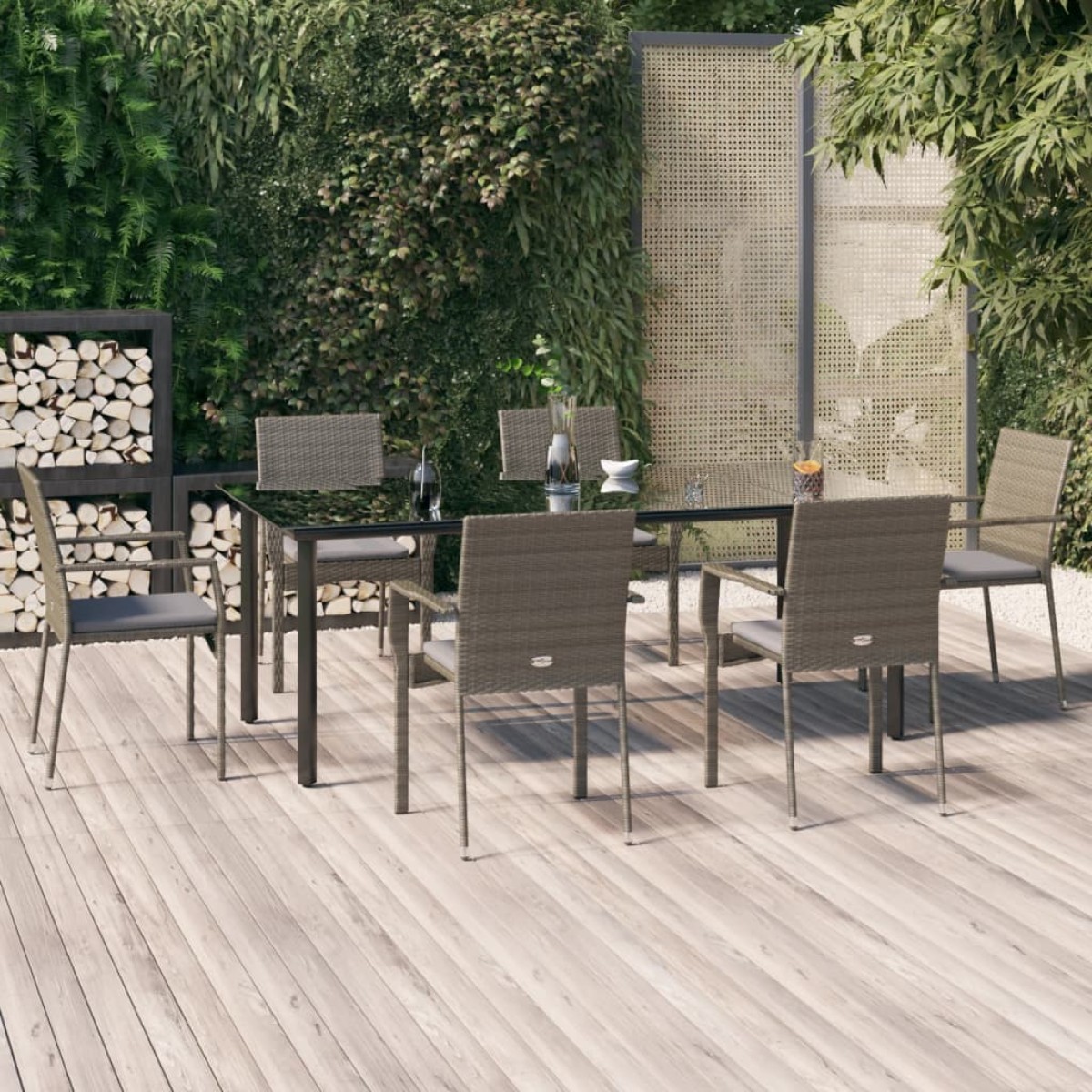 vidaXL Σετ Τραπεζαρίας Κήπου 7 τεμ Μαύρο&Γκρι Συνθ. Ρατάν με Μαξιλάρια
