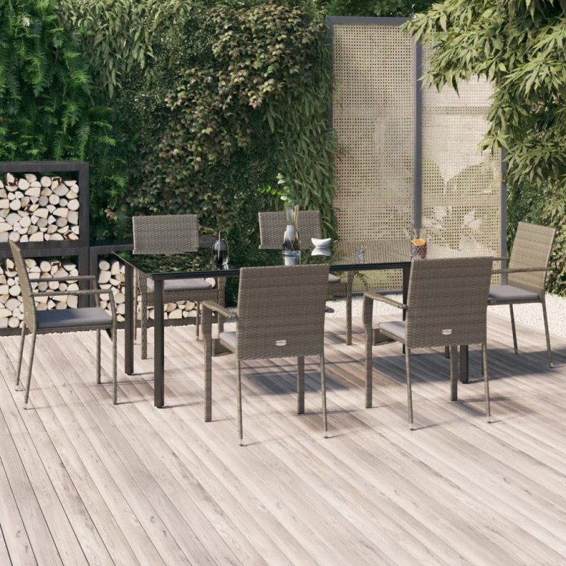 vidaXL Σετ Τραπεζαρίας Κήπου 7 τεμ Μαύρο&Γκρι Συνθ. Ρατάν με Μαξιλάρια