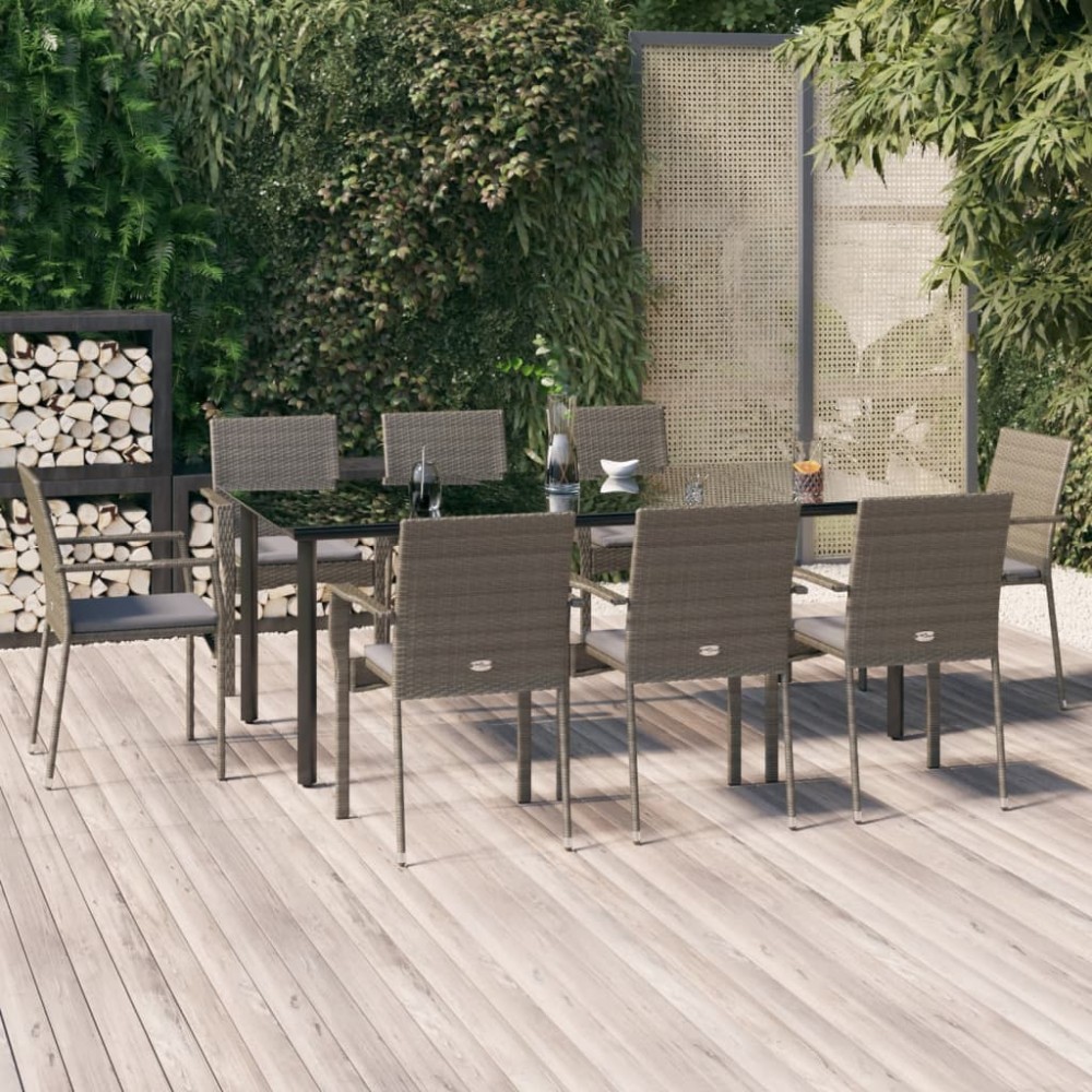 vidaXL Σετ Τραπεζαρίας Κήπου 9 τεμ Μαύρο&Γκρι Συνθ. Ρατάν με Μαξιλάρια