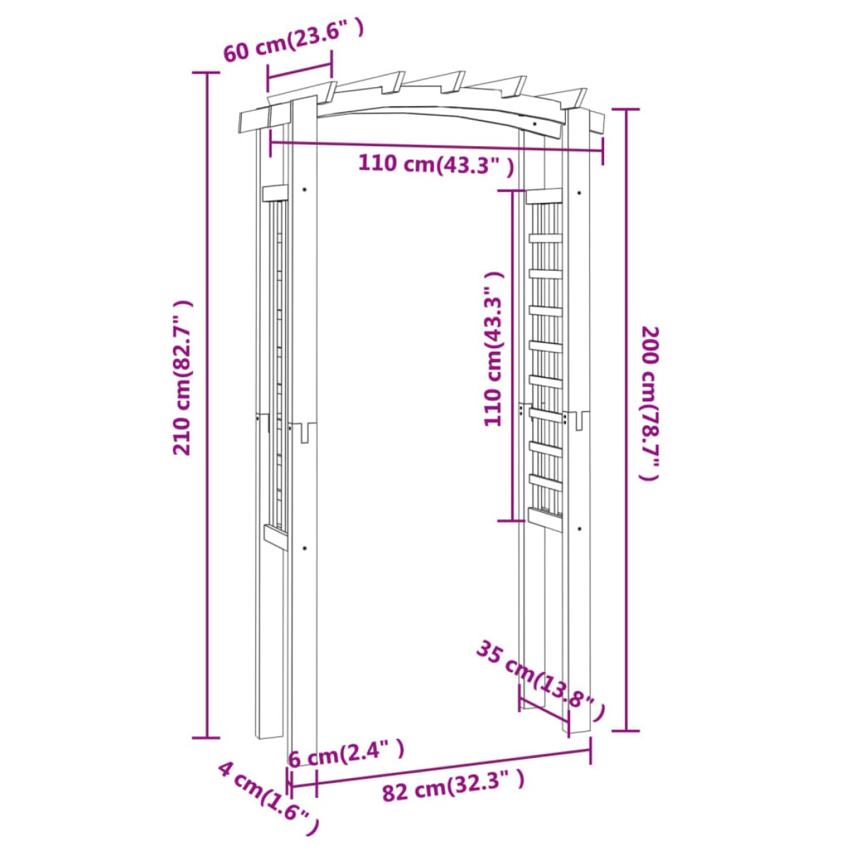 vidaXL Αψίδα Καφασωτό 110x60x210 εκ. από Εμποτισμένο Μασίφ Ξύλο Πεύκου