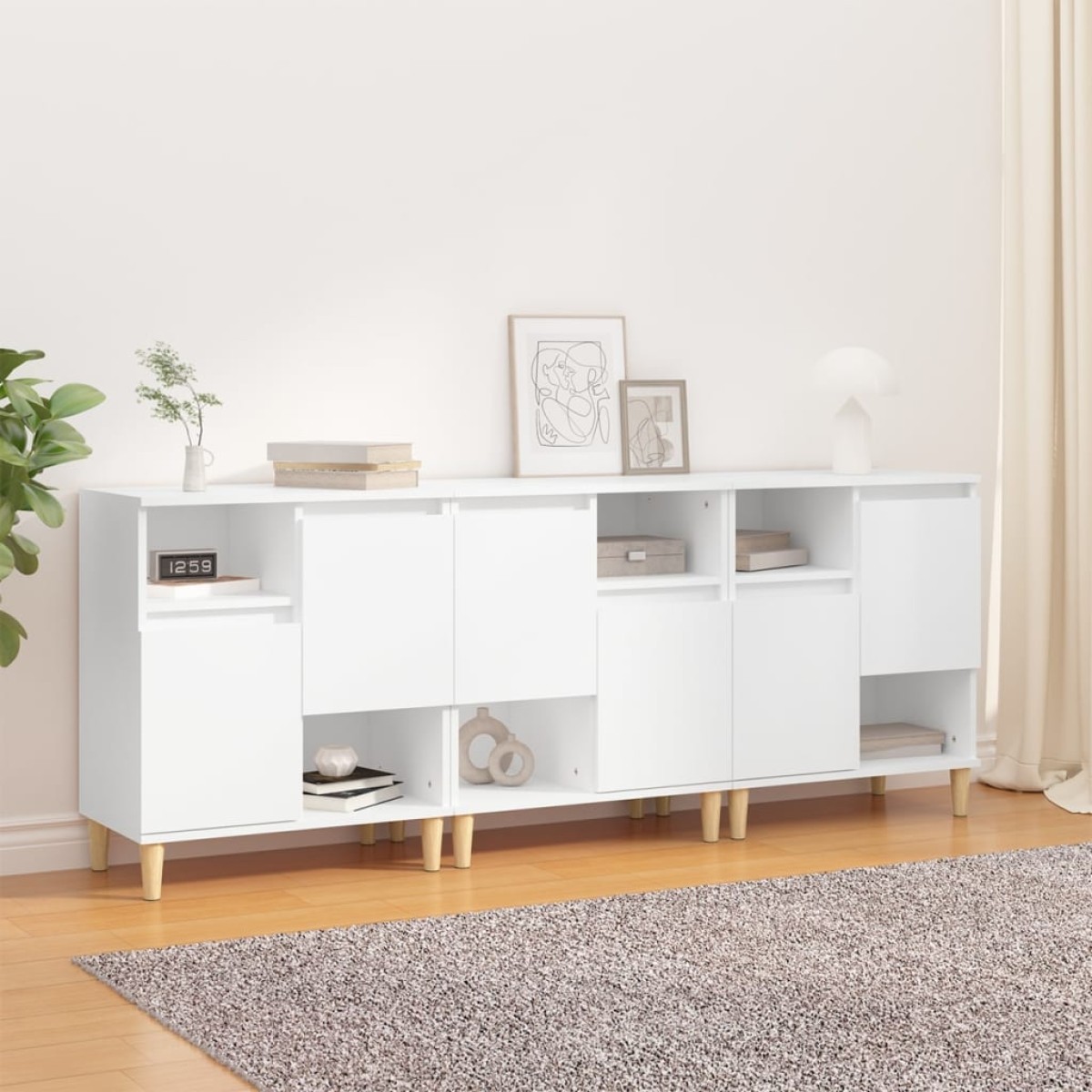 vidaXL Ντουλάπια 3 τεμ. Λευκό 60x35x70 εκ. Επεξεργασμένο Ξύλο