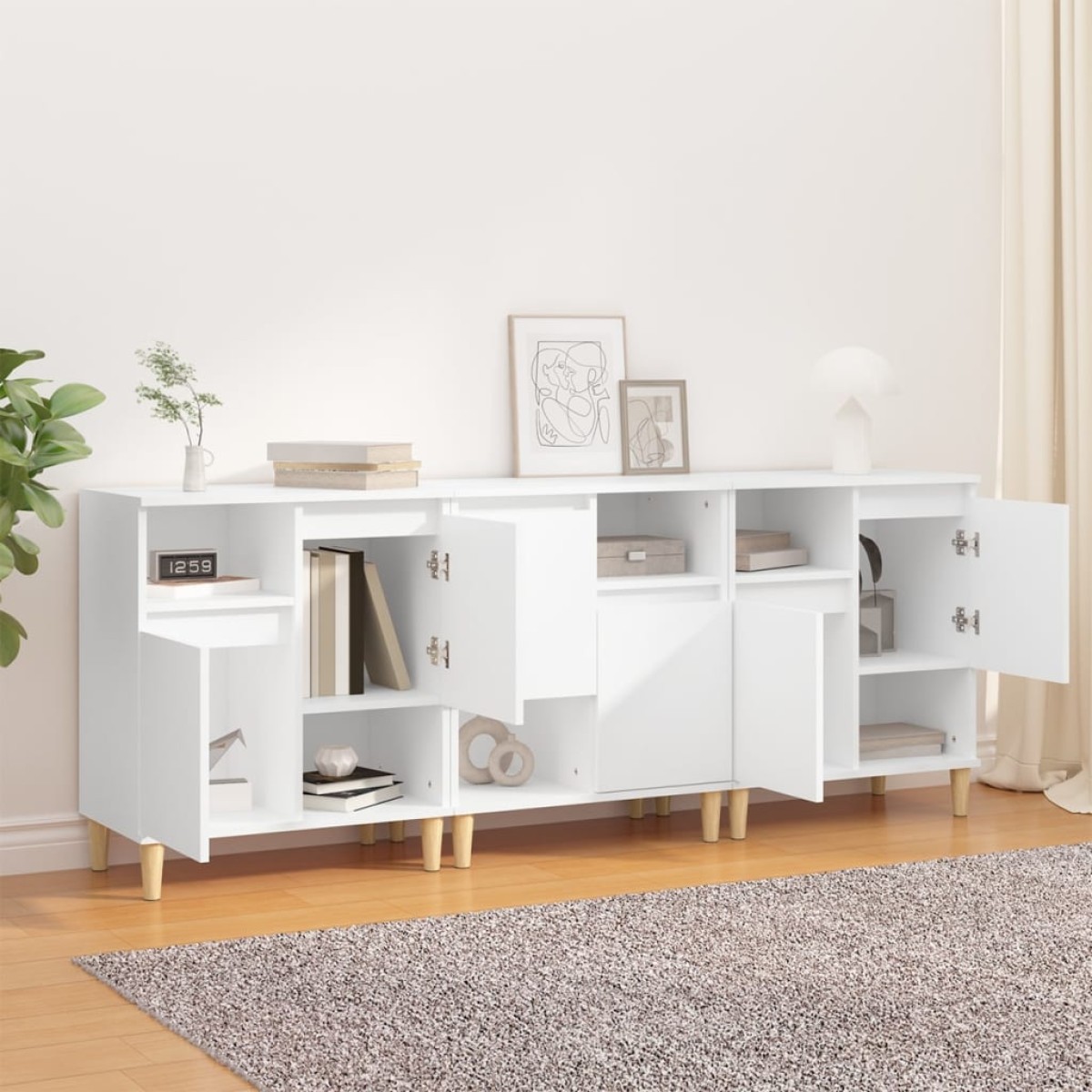 vidaXL Ντουλάπια 3 τεμ. Λευκό 60x35x70 εκ. Επεξεργασμένο Ξύλο