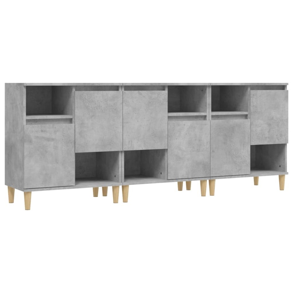vidaXL Ντουλάπια 3 τεμ. Γκρι Σκυροδέματος 60x35x70 εκ. Επεξεργ. Ξύλο