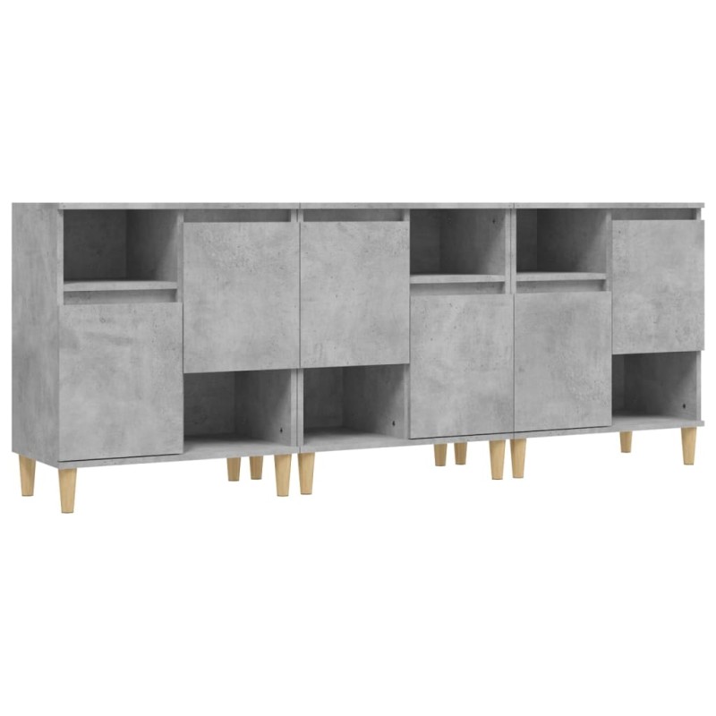 vidaXL Ντουλάπια 3 τεμ. Γκρι Σκυροδέματος 60x35x70 εκ. Επεξεργ. Ξύλο