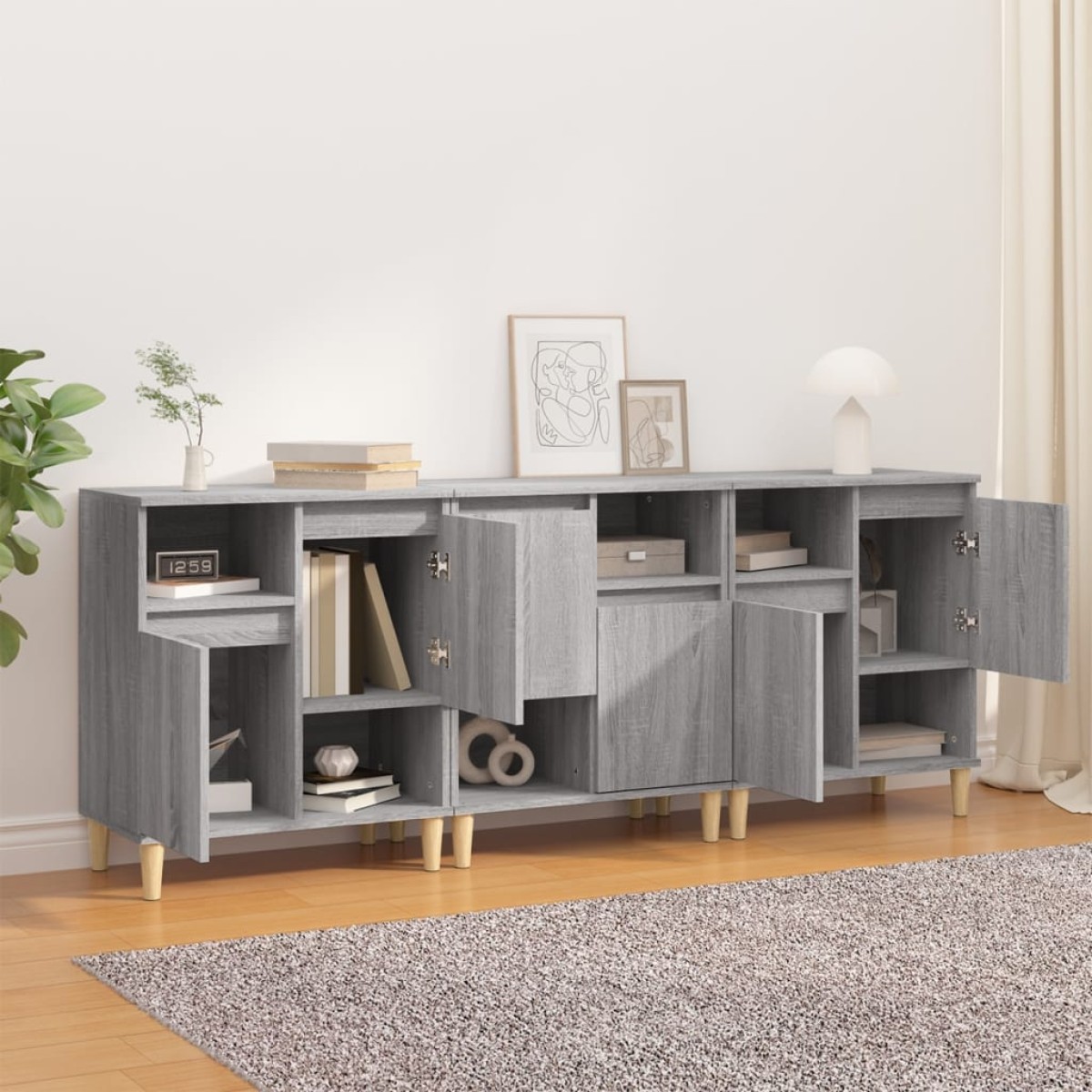vidaXL Ντουλάπι 3 τεμ. Γκρι Sonoma 60x35x70 εκ. από Επεξεργασμένο Ξύλο