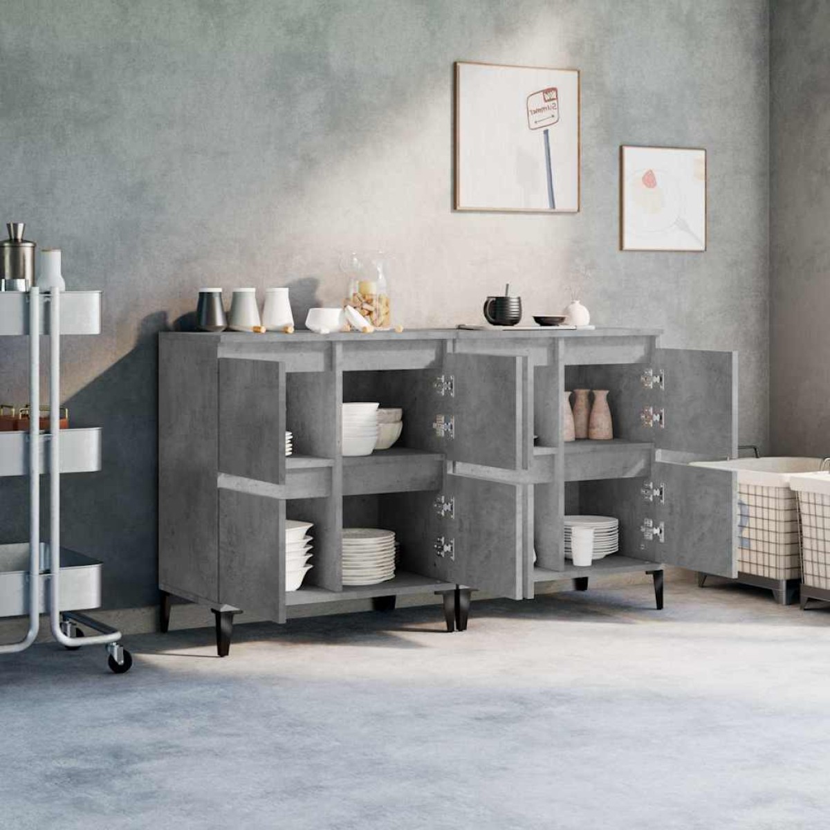 vidaXL Ντουλάπια 2 τεμ. Γκρι Σκυροδέματος 60x35x70 εκ. Επεξεργ. Ξύλο