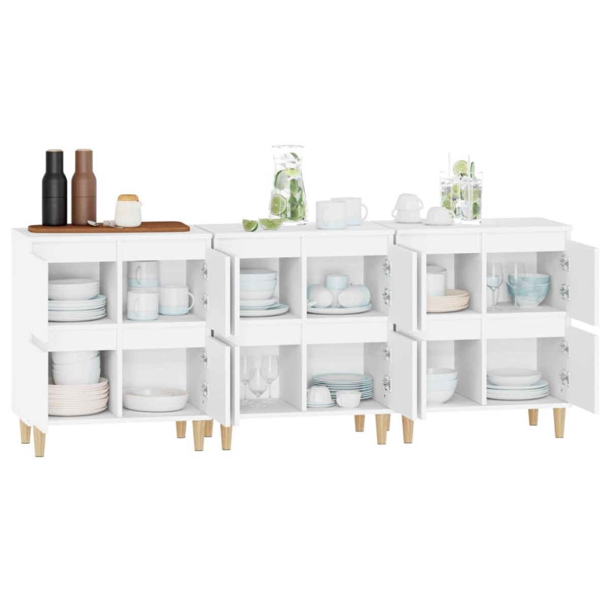 vidaXL Ντουλάπια 3 τεμ. Λευκό 60x35x70 εκ. Επεξεργασμένο Ξύλο