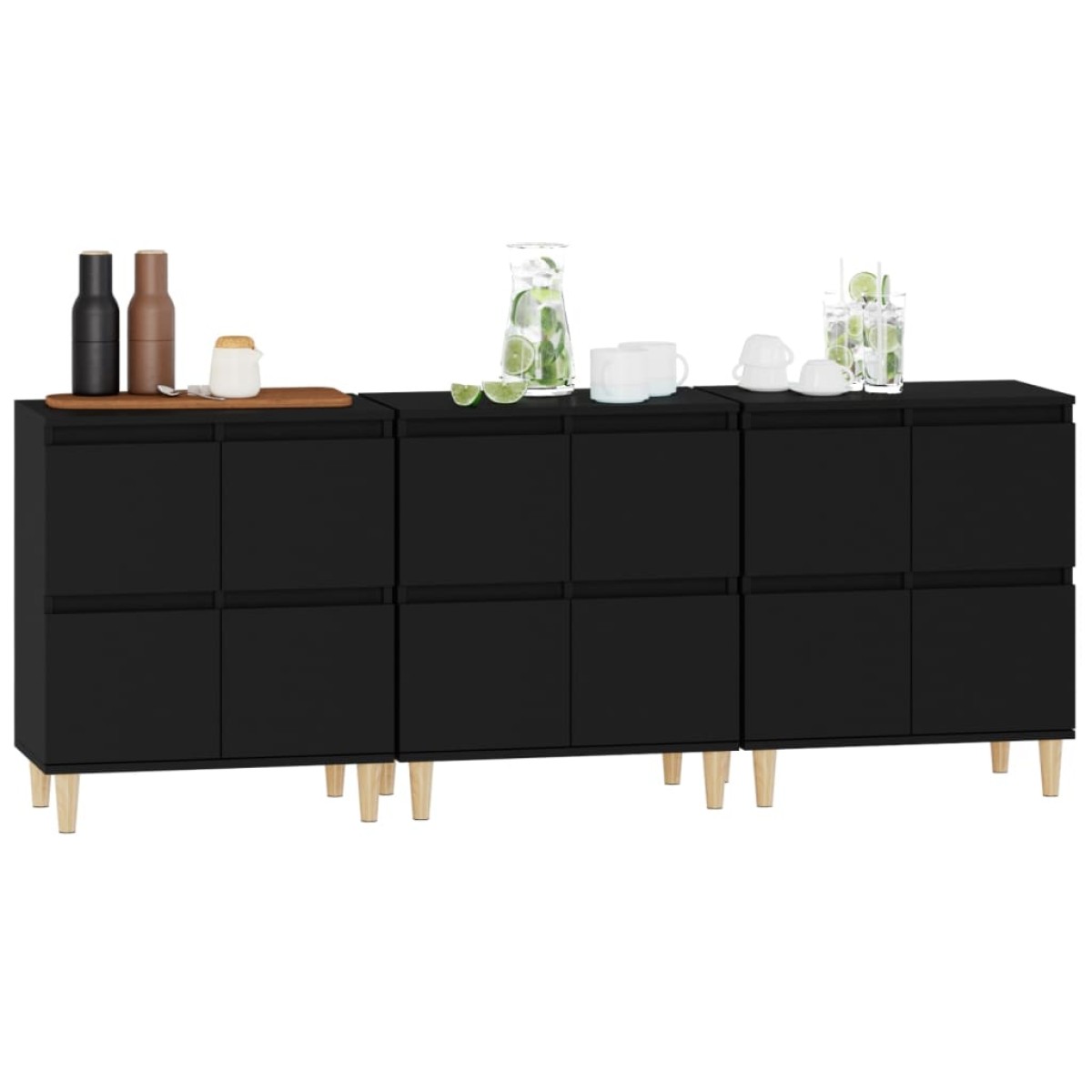 vidaXL Ντουλάπια 3 τεμ. Μαύρα 60x35x70 εκ. Επεξεργασμένο Ξύλο