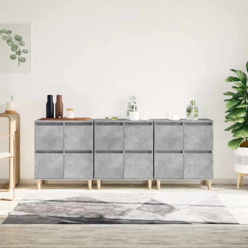vidaXL Ντουλάπια 3 τεμ. Γκρι Σκυροδέματος 60x35x70 εκ. Επεξεργ. Ξύλο