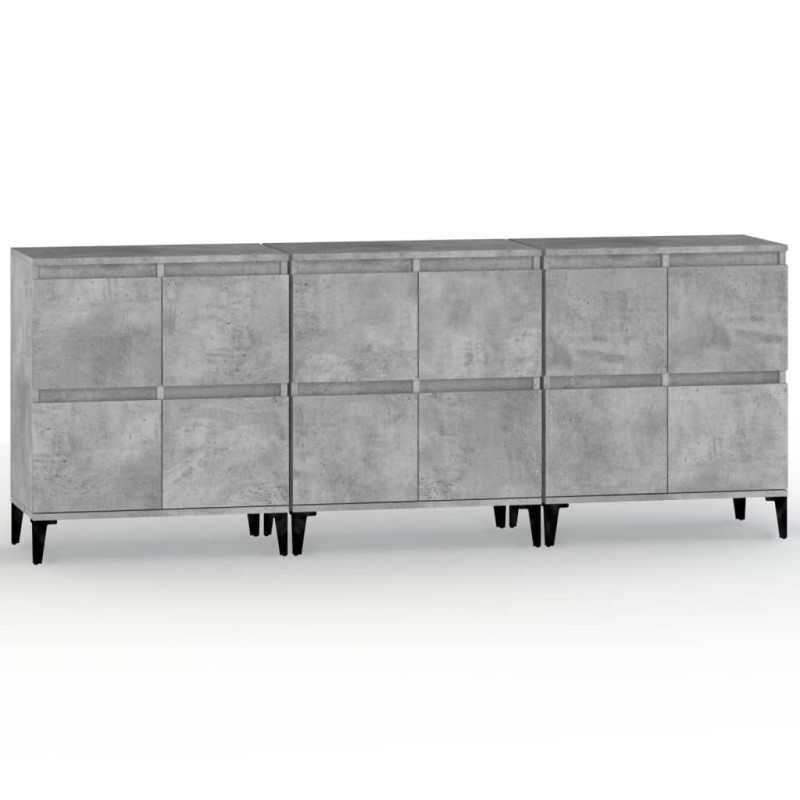 vidaXL Ντουλάπια 3 τεμ. Γκρι Σκυροδέματος 60x35x70 εκ. Επεξεργ. Ξύλο