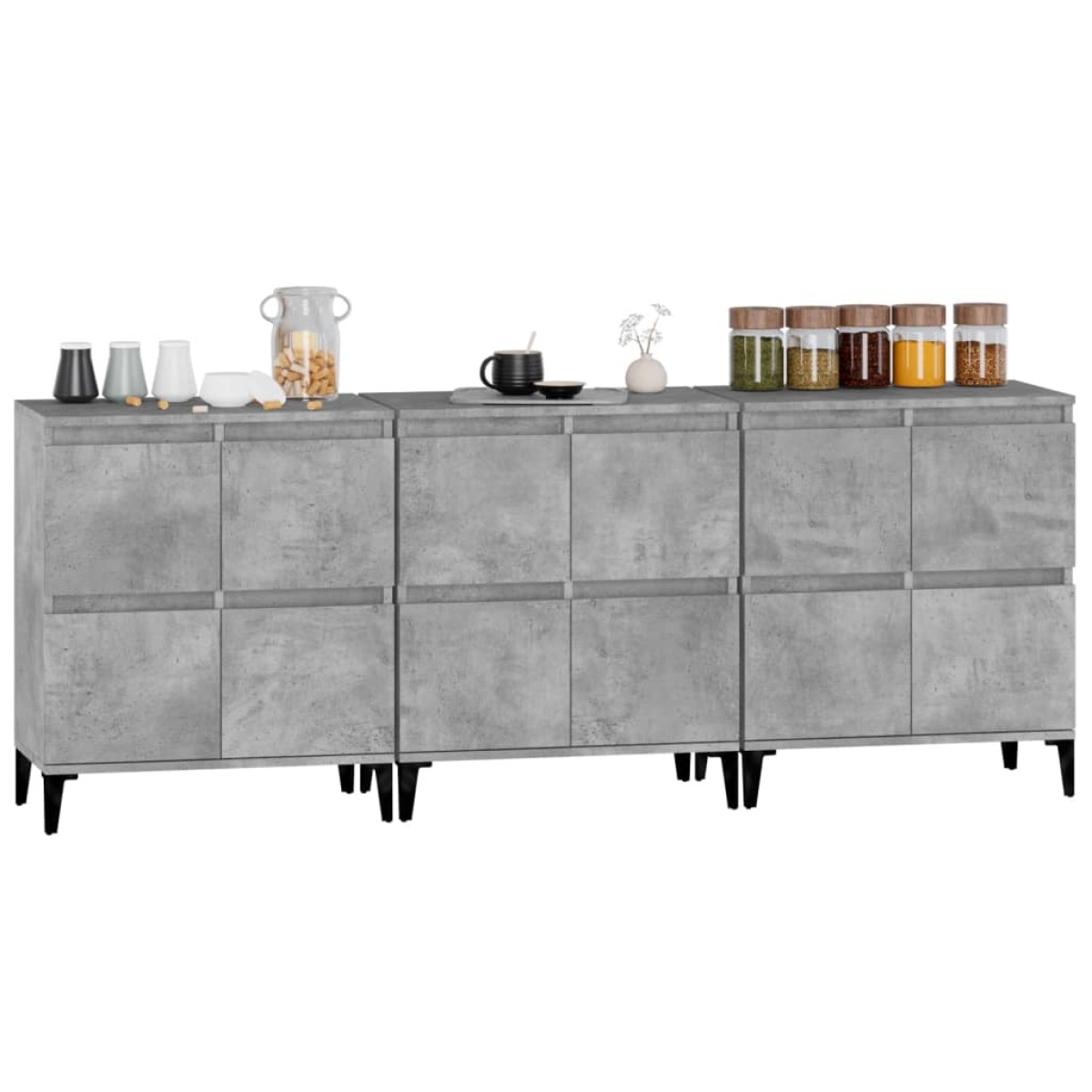 vidaXL Ντουλάπια 3 τεμ. Γκρι Σκυροδέματος 60x35x70 εκ. Επεξεργ. Ξύλο