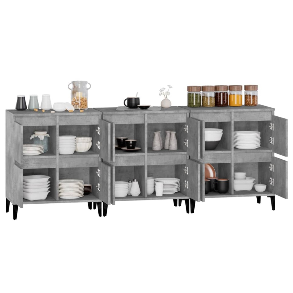 vidaXL Ντουλάπια 3 τεμ. Γκρι Σκυροδέματος 60x35x70 εκ. Επεξεργ. Ξύλο