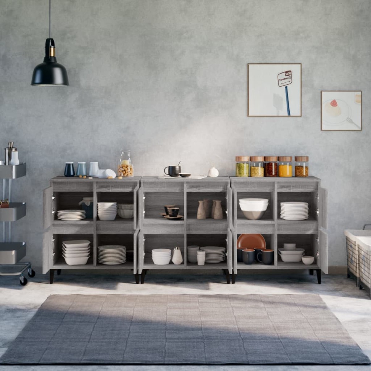 vidaXL Ντουλάπι 3 τεμ. Γκρι Sonoma 60x35x70 εκ. από Επεξεργασμένο Ξύλο