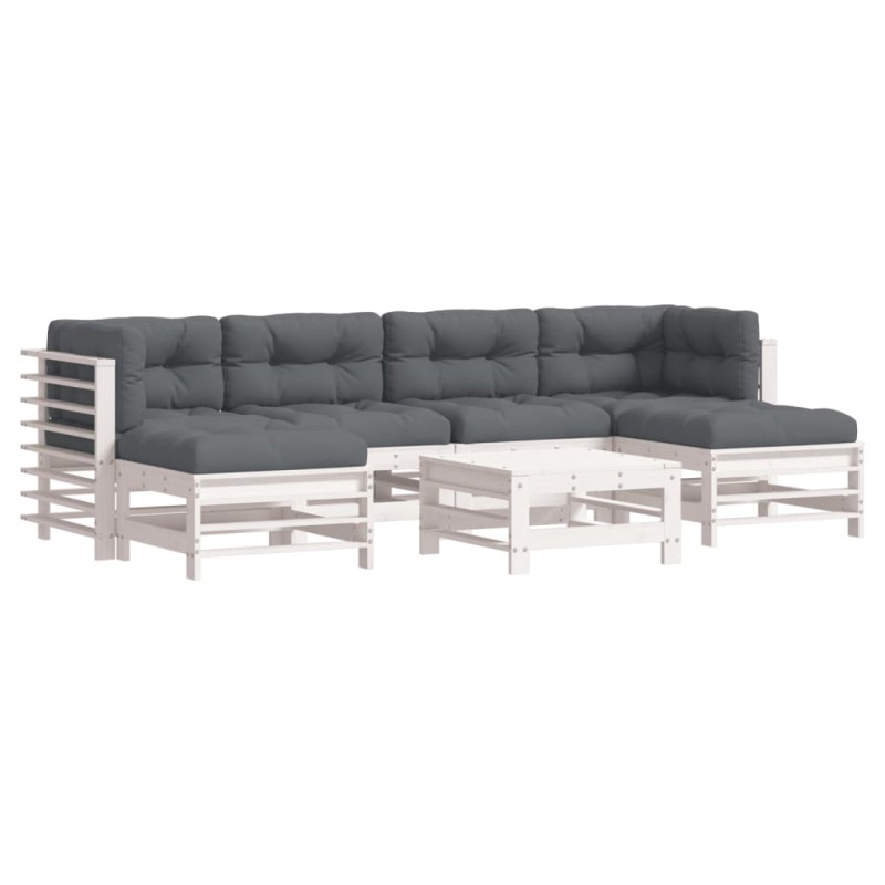 vidaXL Σαλόνι Κήπου Σετ 7 Τεμαχίων Λευκό από Μασίφ Ξύλο με Μαξιλάρια