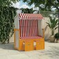 vidaXL Ξαπλώστρα Strandkorb με Σκίαστρο Κόκκινο/Λευκό Συνθ. Ρατάν/Ξύλο
