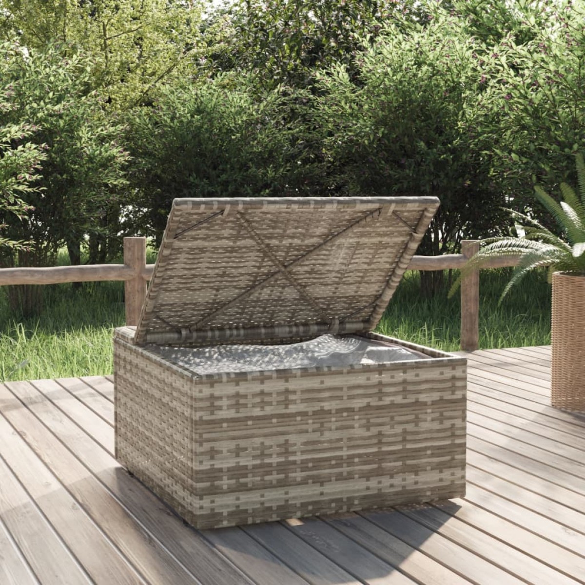 vidaXL Υποπόδιο Κήπου Γκρι 55x55x30 εκ. Συνθετικό Ρατάν με Μαξιλάρι