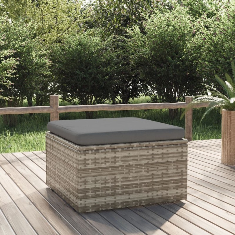 vidaXL Υποπόδιο Κήπου Γκρι 55x55x30 εκ. Συνθετικό Ρατάν με Μαξιλάρι