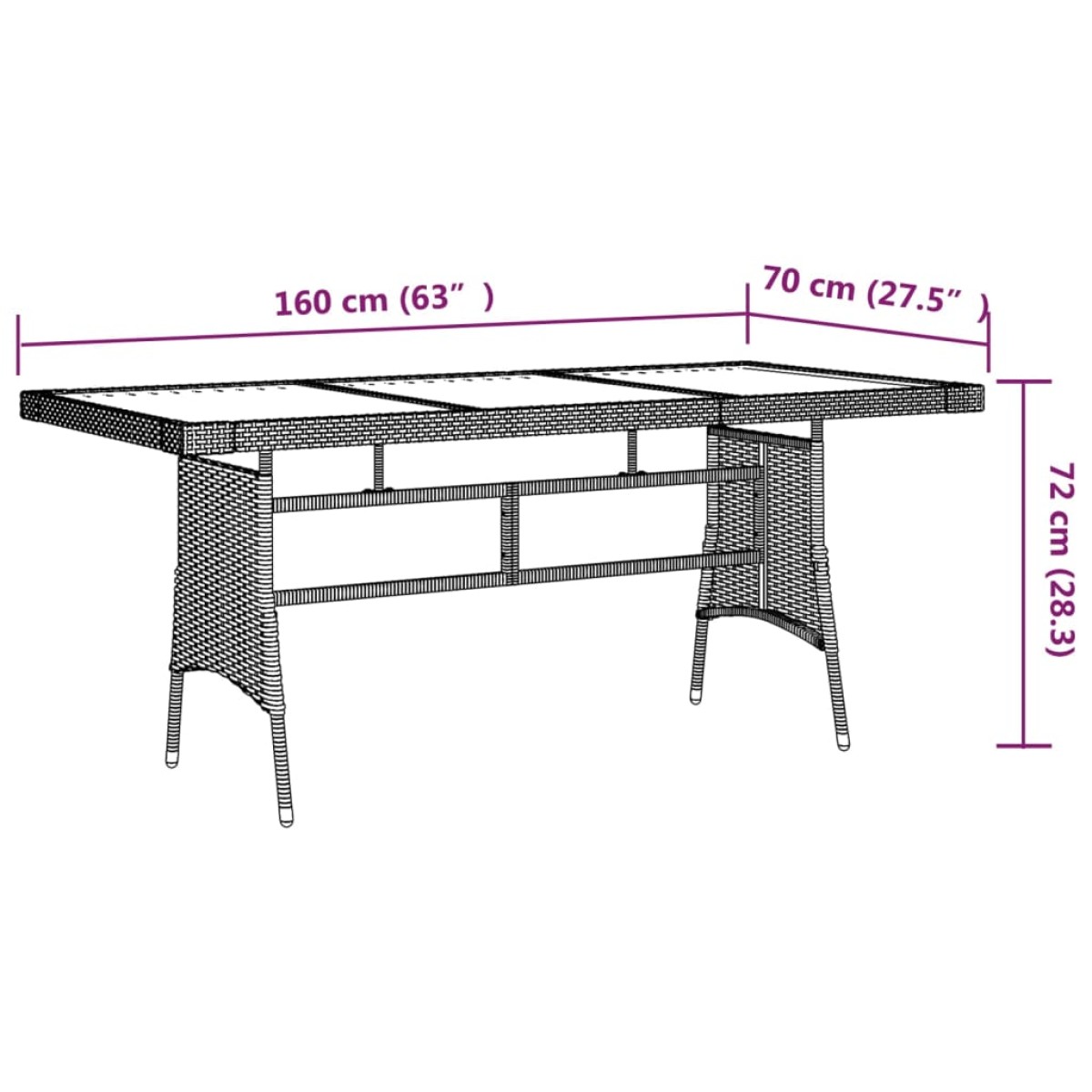 vidaXL Τραπέζι Κήπου Μαύρο 160x70x72 εκ Συνθ. Ρατάν/Μασίφ Ξύλο Ακακίας