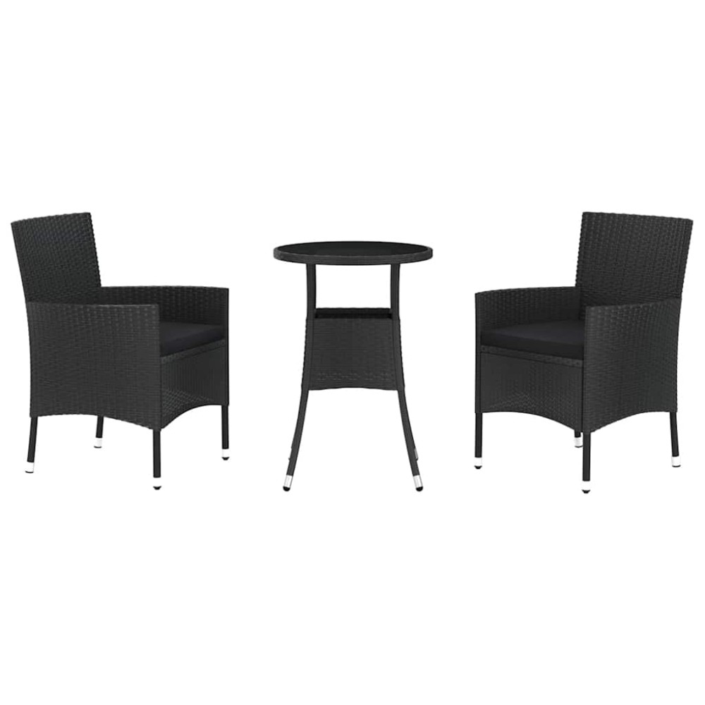 vidaXL Σετ Επίπλων Bistro Κήπου 3 τεμ Μαύρο Συνθετ. Ρατάν με Μαξιλάρια
