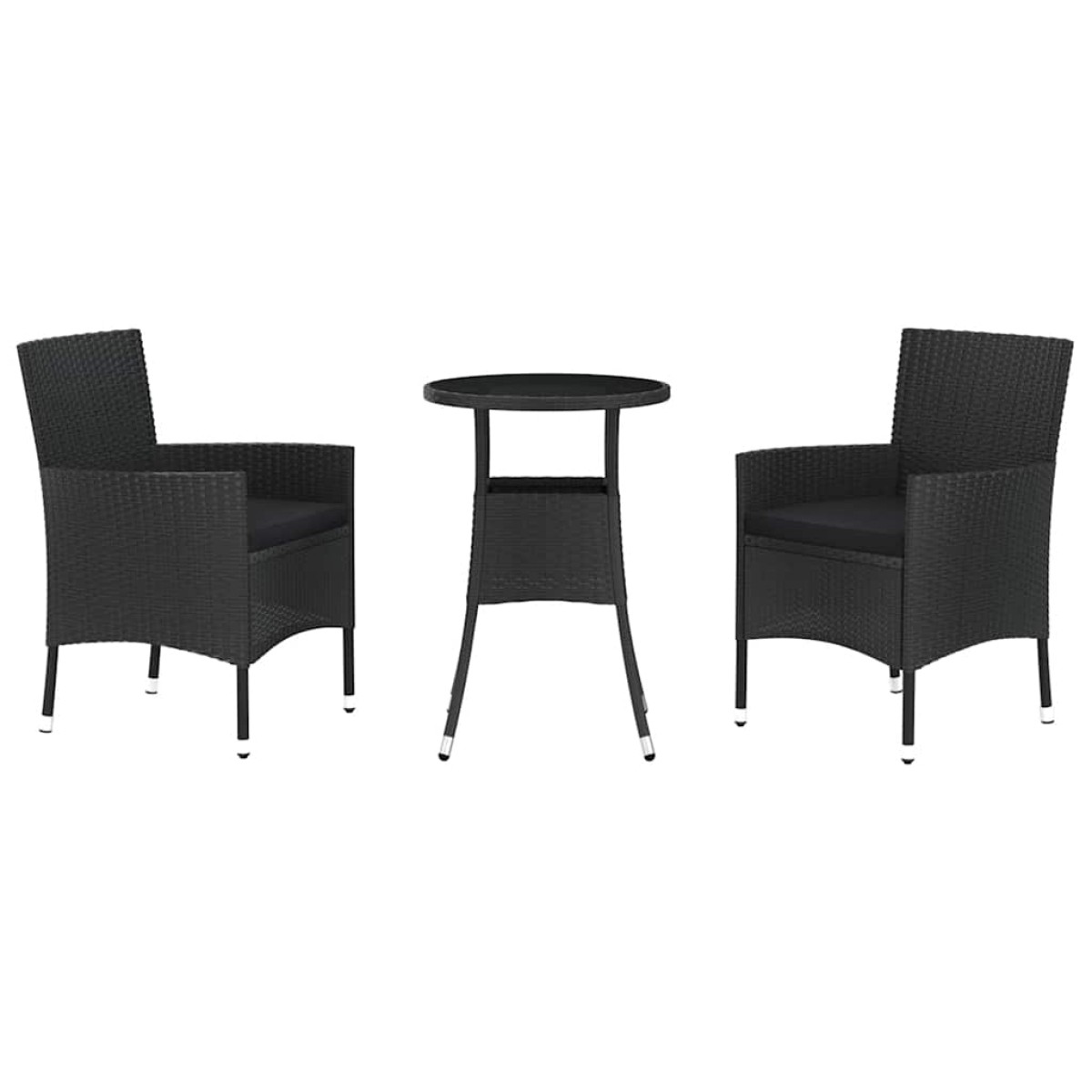 vidaXL Σετ Επίπλων Bistro Κήπου 3 τεμ Μαύρο Συνθετ. Ρατάν με Μαξιλάρια