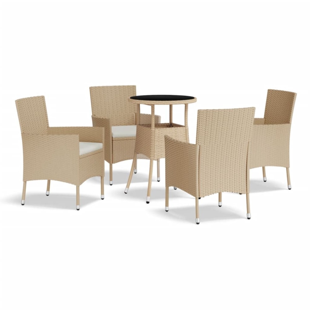 vidaXL Σετ Επίπλων Bistro Κήπου 5 τεμ. Μπεζ Συνθετ. Ρατάν με Μαξιλάρια