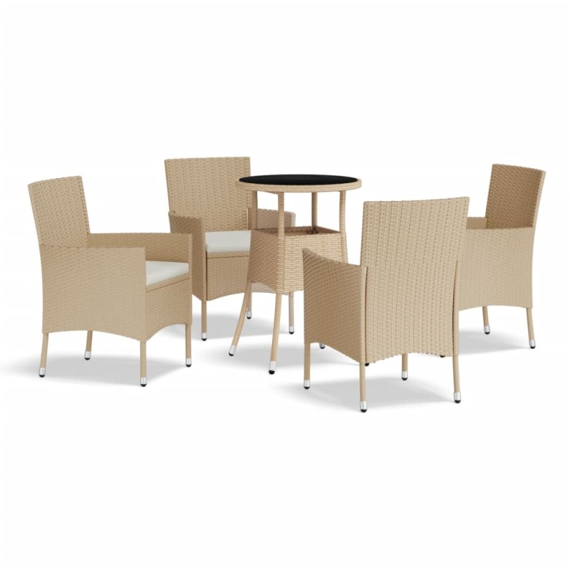 vidaXL Σετ Επίπλων Bistro Κήπου 5 τεμ. Μπεζ Συνθετ. Ρατάν με Μαξιλάρια