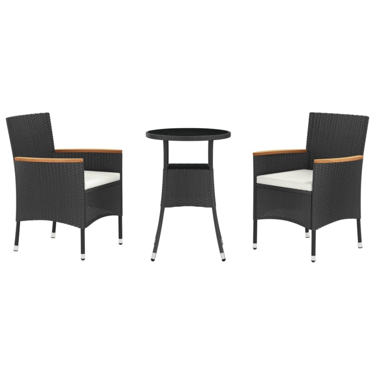 vidaXL Σετ Επίπλων Bistro Κήπου 3 τεμ Μαύρο Συνθετ. Ρατάν με Μαξιλάρια