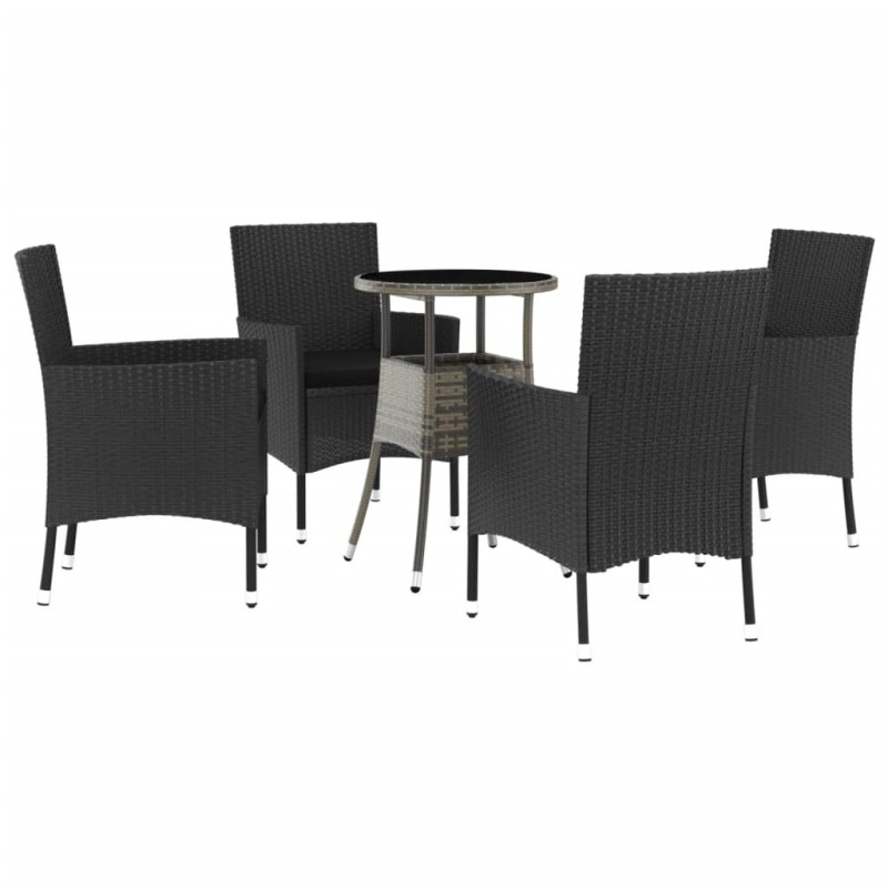 vidaXL Σετ Επίπλων Bistro Κήπου 5 τεμ Μαύρο Συνθετ. Ρατάν με Μαξιλάρια
