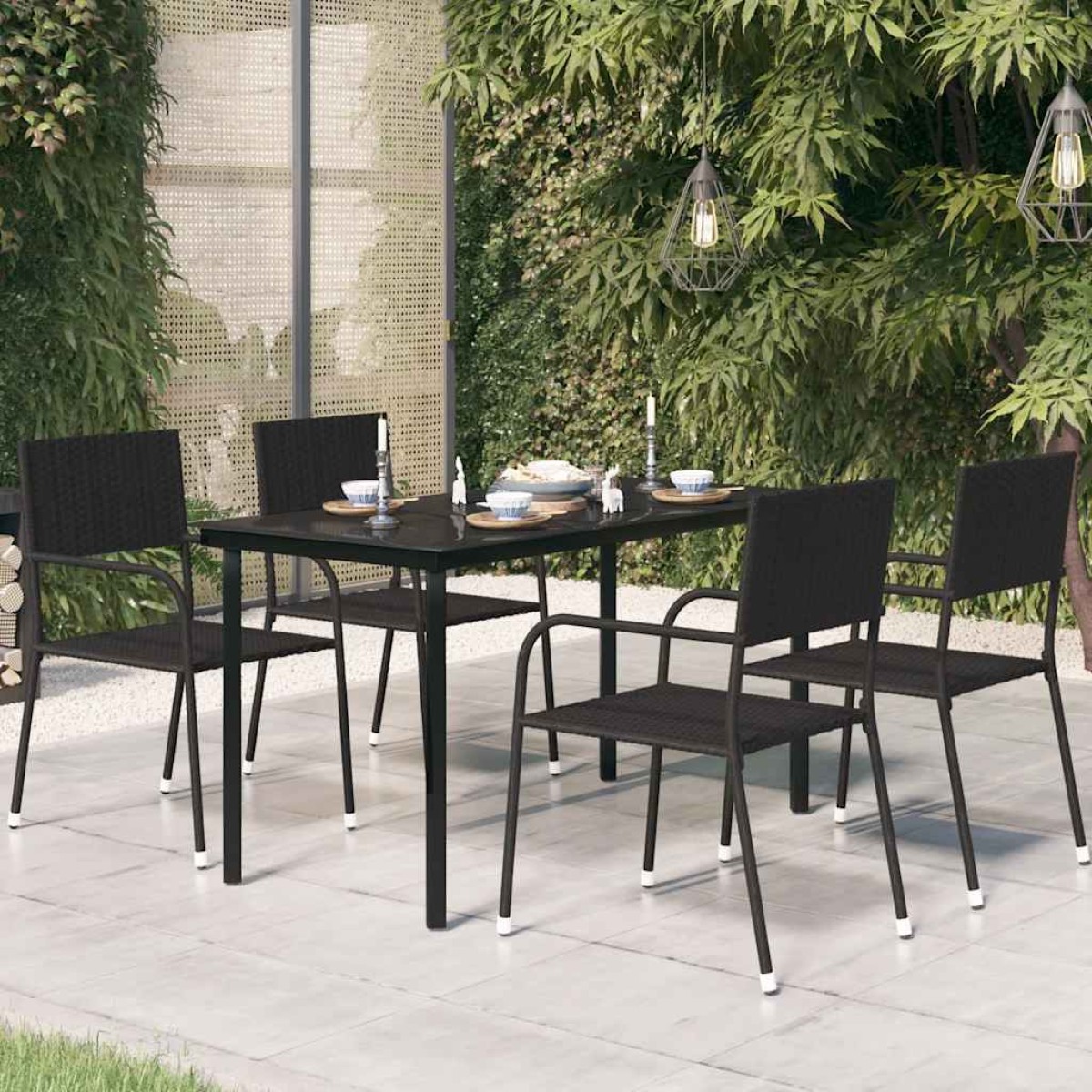 vidaXL Τραπεζαρία Κήπου Μαύρη 140 x 70 x 74 εκ. από Ατσάλι / Γυαλί