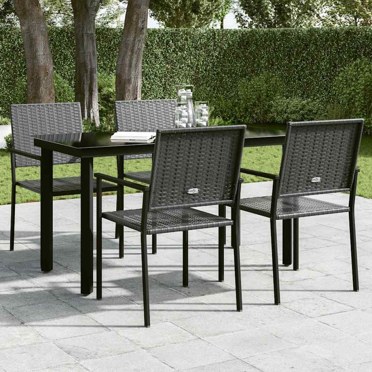 vidaXL Τραπεζαρία Κήπου Μαύρη 140 x 70 x 74 εκ. από Ατσάλι / Γυαλί