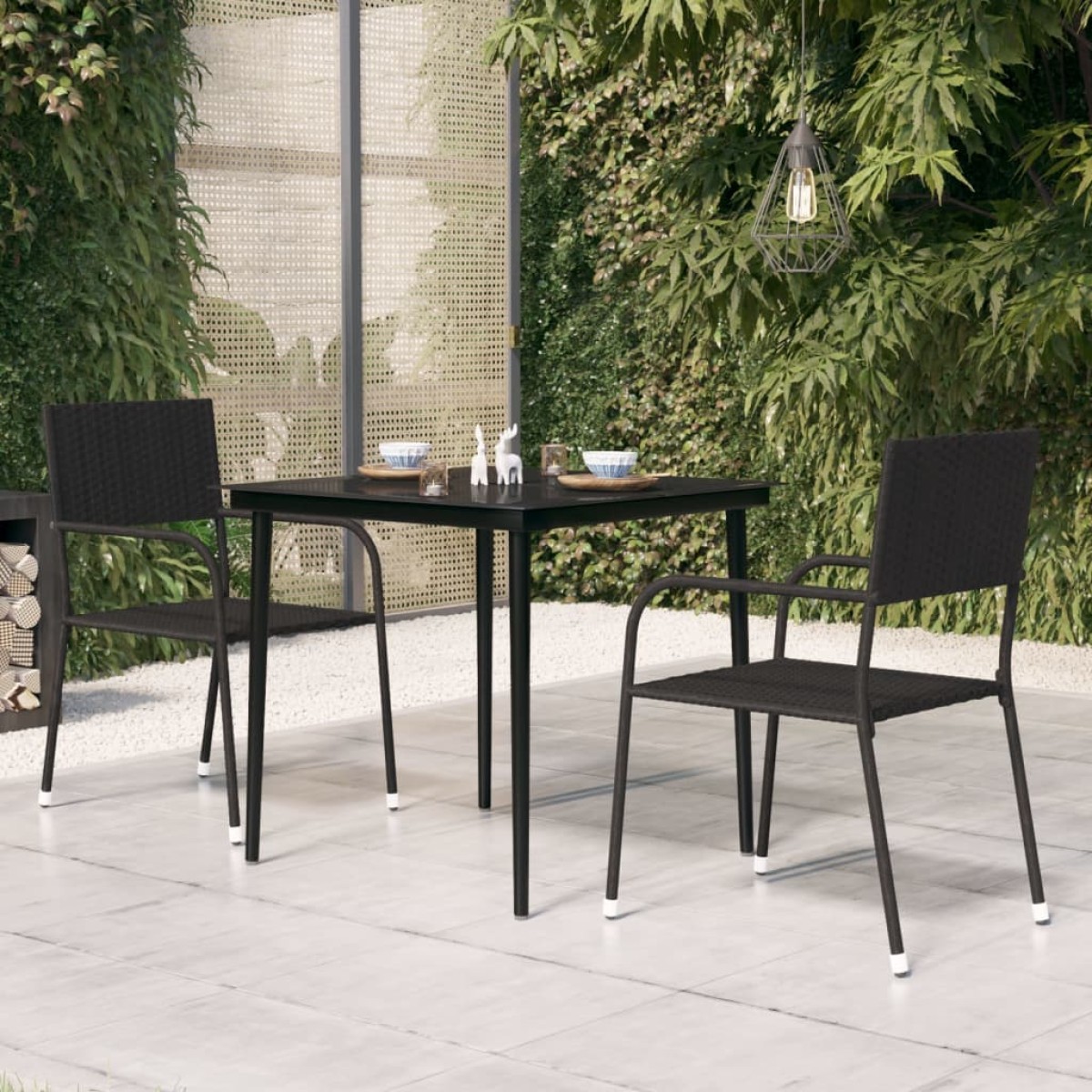 vidaXL Τραπεζαρία Κήπου Μαύρη 80 x 80 x 74 εκ. από Ατσάλι / Γυαλί