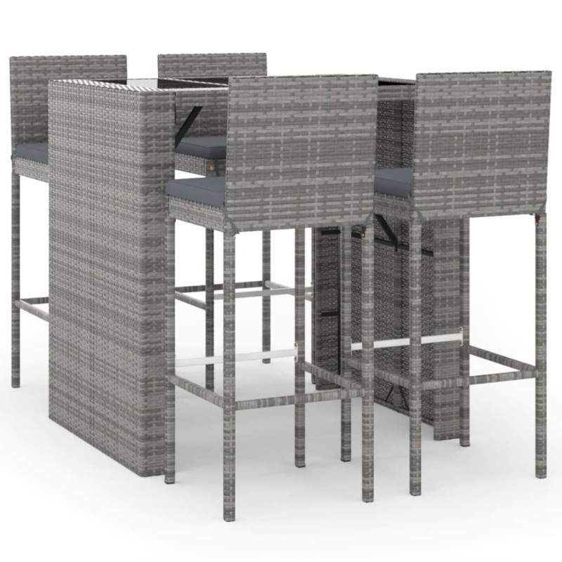 vidaXL Σετ Επίπλων Μπαρ Κήπου 5 τεμ. Γκρι Συνθετικό Ρατάν με Μαξιλάρια