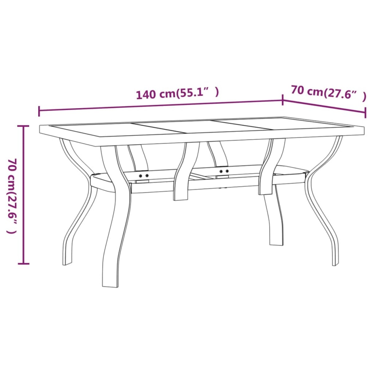 vidaXL Τραπέζι Κήπου Καφέ & Μαύρο 140x70x70 εκ. από Ατσάλι και Γυαλί