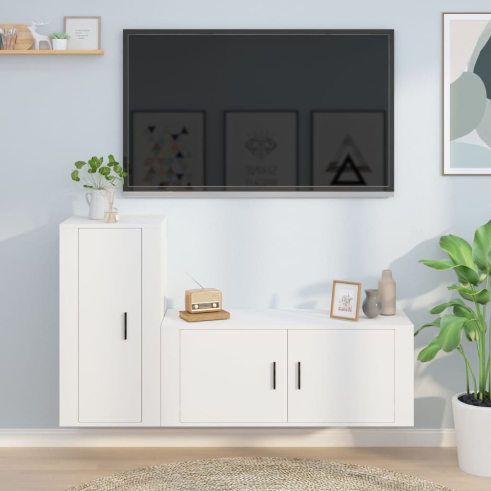 vidaXL Σετ Επίπλων Τηλεόρασης 2 Τεμαχίων Λευκό από Επεξεργασμένο Ξύλο