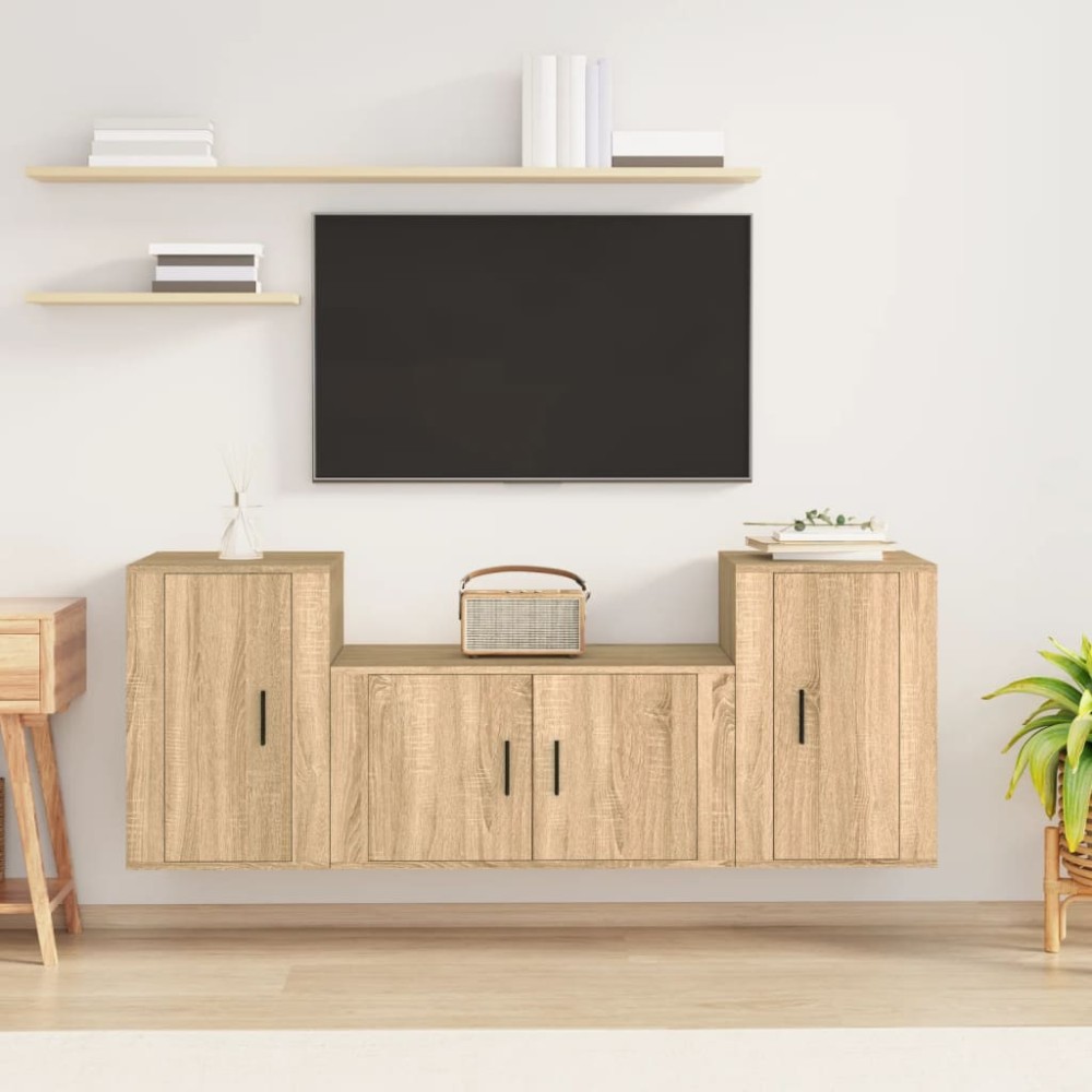 vidaXL Σετ Επίπλων Τηλεόρασης 3 Τεμαχίων Sonoma Δρυς Επεξ. Ξύλο