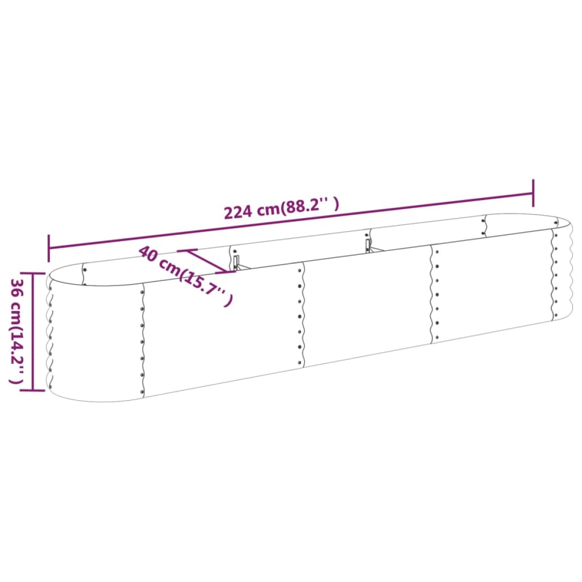 vidaXL Ζαρντινιέρα Γκρι 224x40x36 εκ. Ατσάλι με Ηλεκτρ. Βαφή Πούδρας