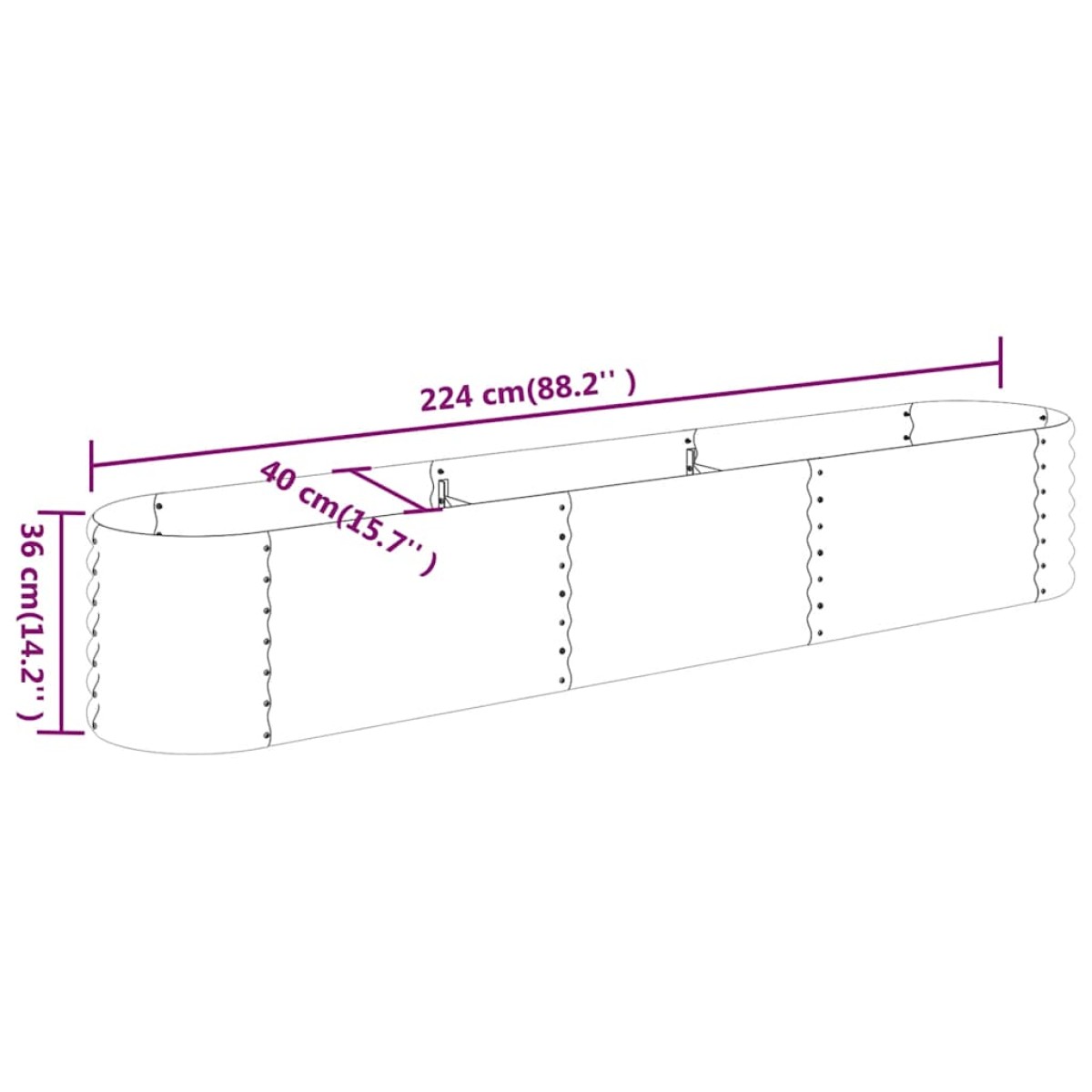 vidaXL Ζαρντινιέρα Καφέ 224x40x36 εκ. Ατσάλι με Ηλεκτρ. Βαφή Πούδρας