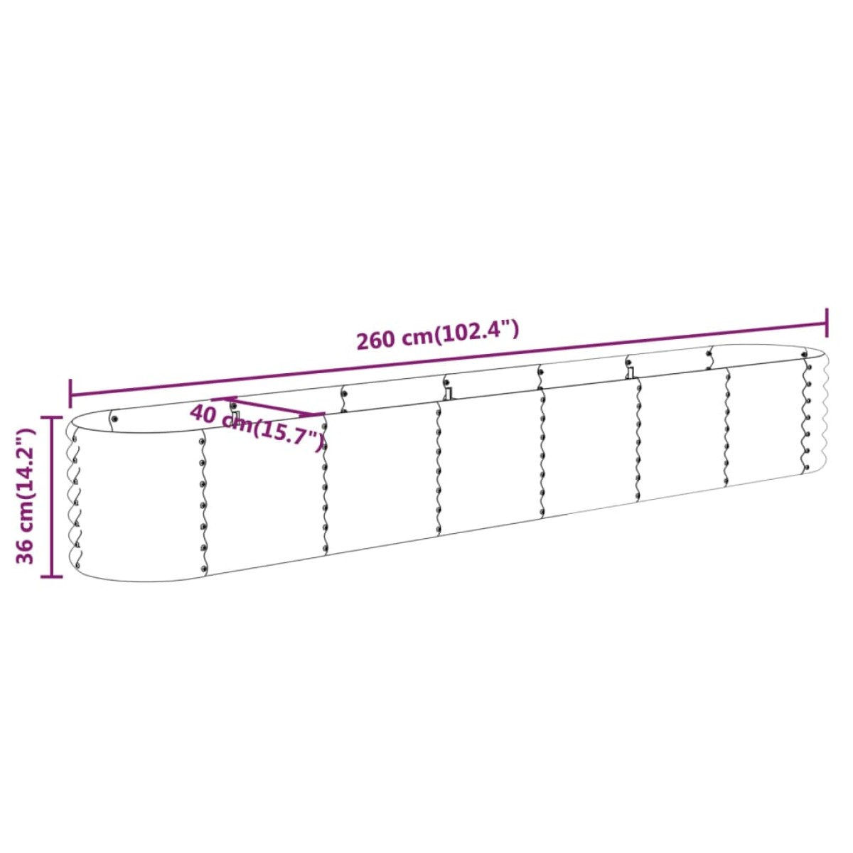vidaXL Ζαρντινιέρα Ασημί 260x40x36 εκ. Ατσάλι με Ηλεκτρ. Βαφή Πούδρας