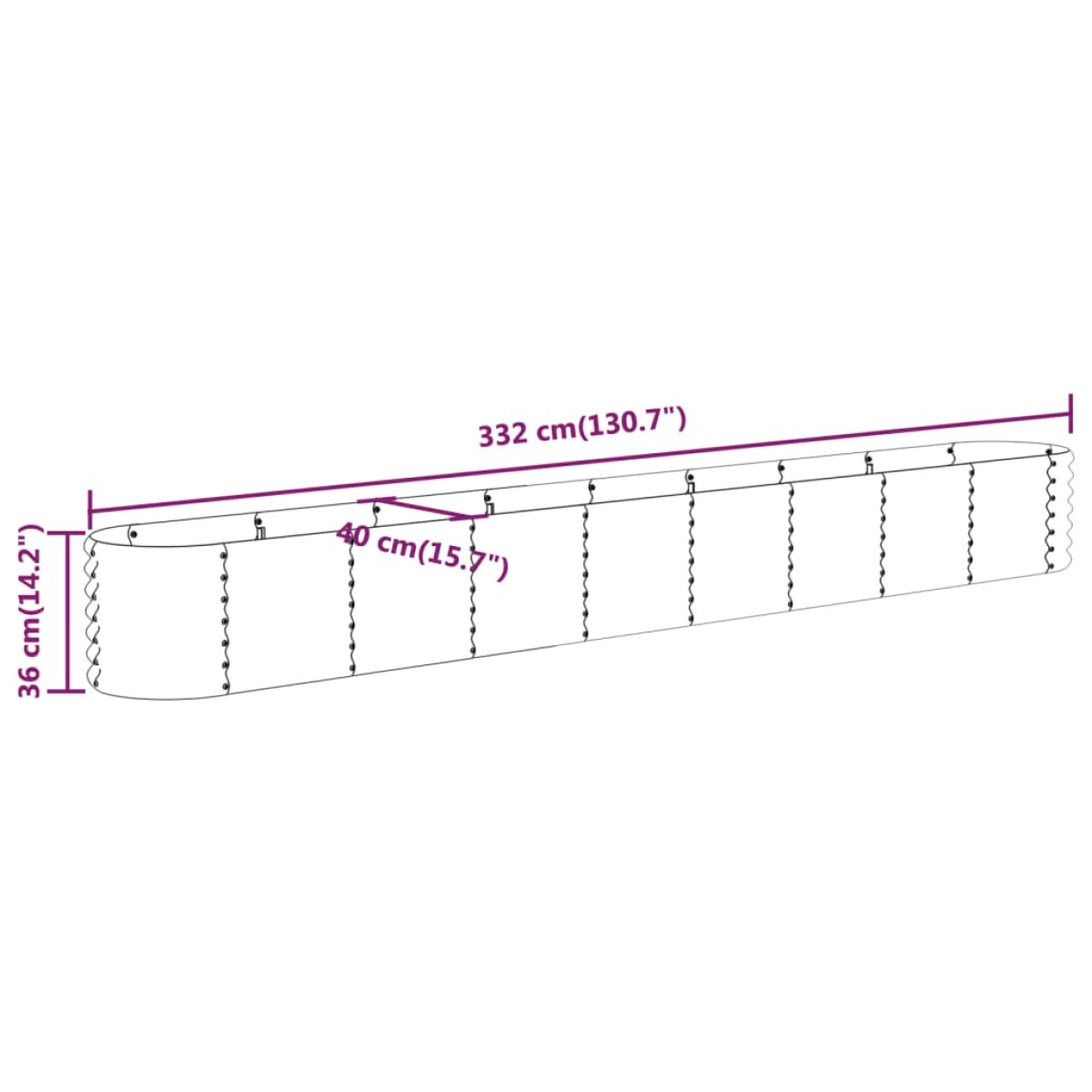 vidaXL Ζαρντινιέρα Γκρι 332x40x36 εκ. Ατσάλι με Ηλεκτρ. Βαφή Πούδρας
