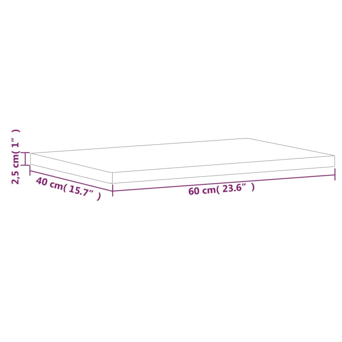 vidaXL Επιφάνεια Τραπεζιού Ορθογώνια 60x40x2,5 εκ. Μασίφ Ξύλο Οξιάς