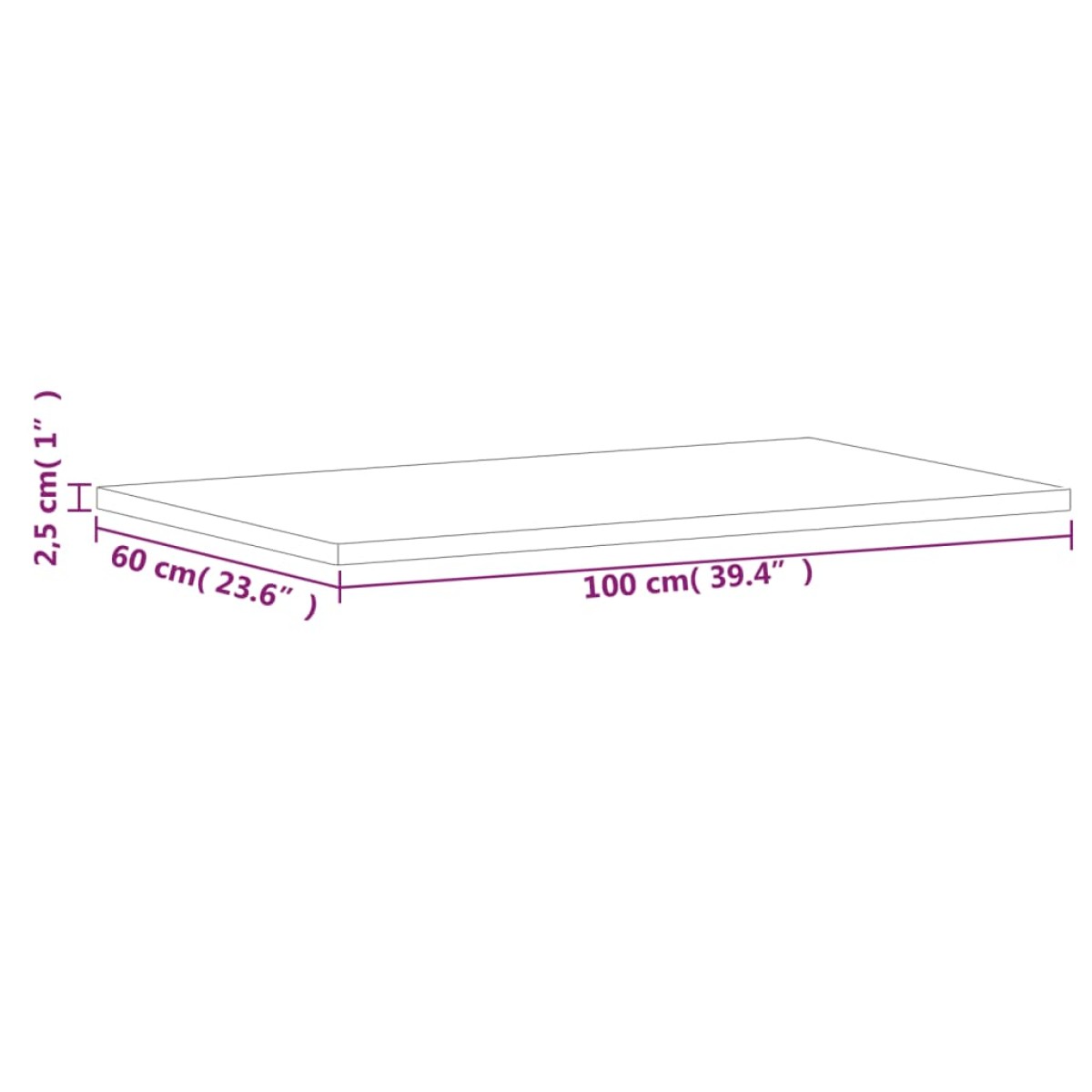 vidaXL Επιφάνεια Τραπεζιού Ορθογώνια 100x60x2,5 εκ. Μασίφ Ξύλο Οξιάς