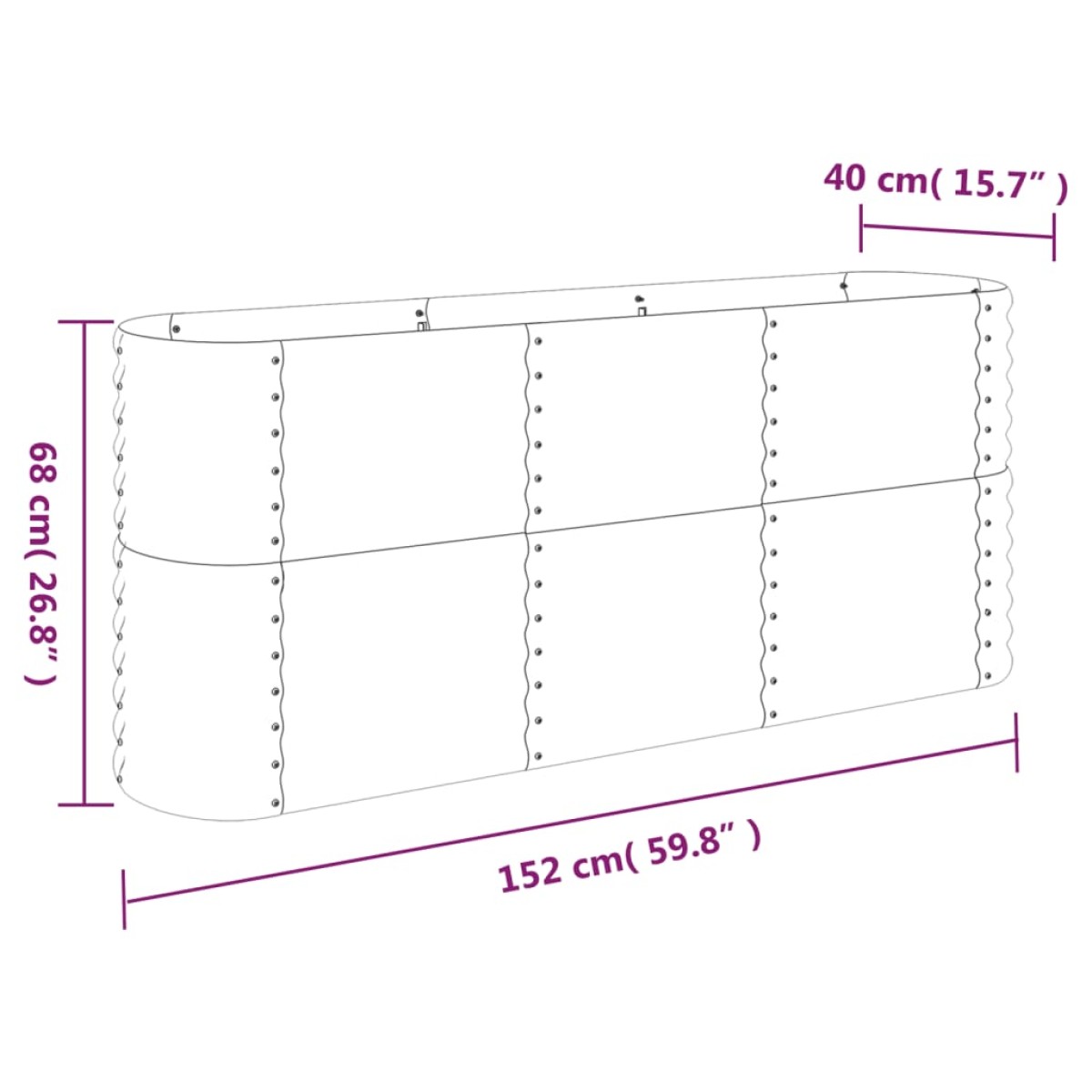 vidaXL Ζαρντινιέρα Γκρι 152x40x68 εκ. Ατσάλι με Ηλεκτρ. Βαφή Πούδρας