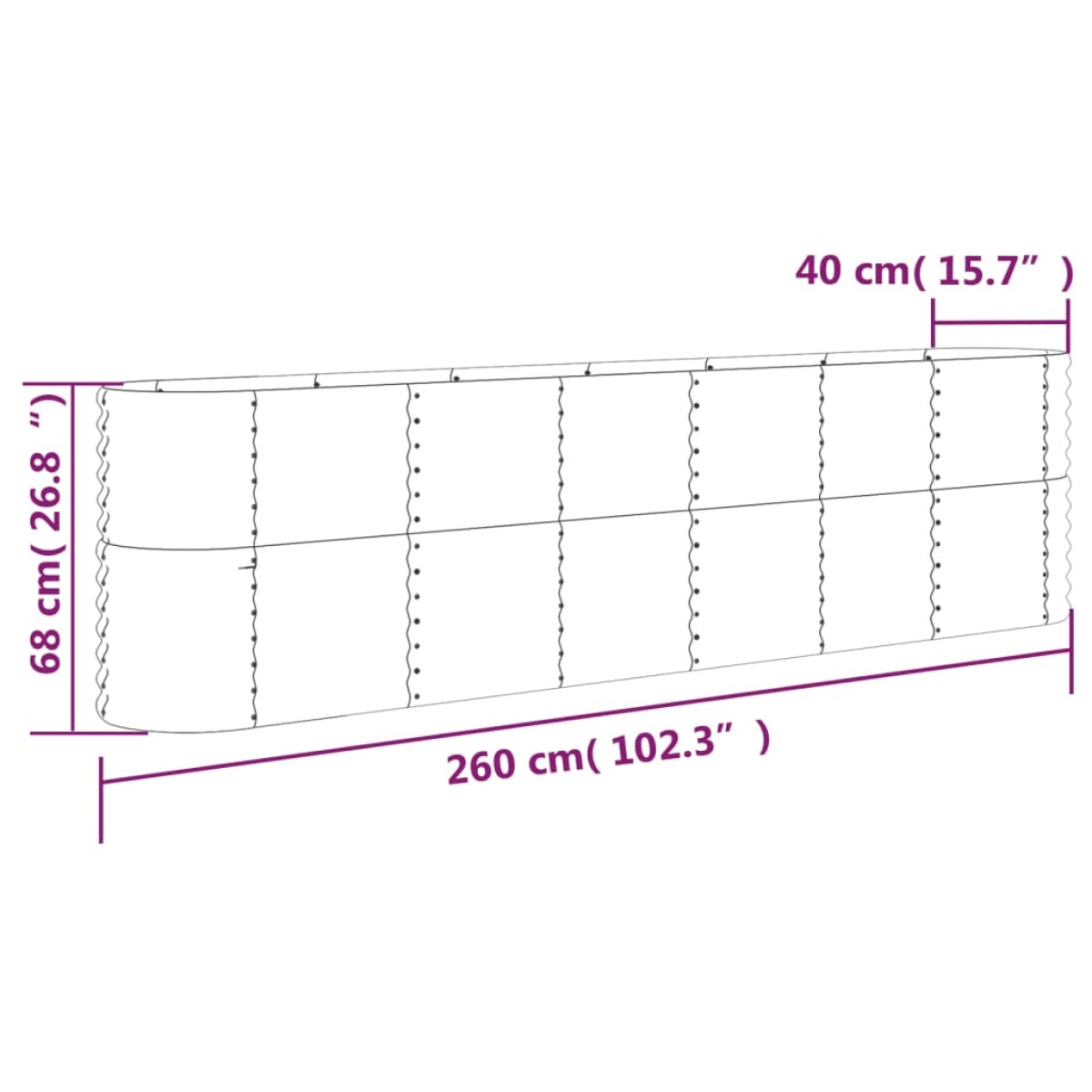 vidaXL Ζαρντινιέρα Γκρι 260x40x68 εκ. Ατσάλι με Ηλεκτρ. Βαφή Πούδρας