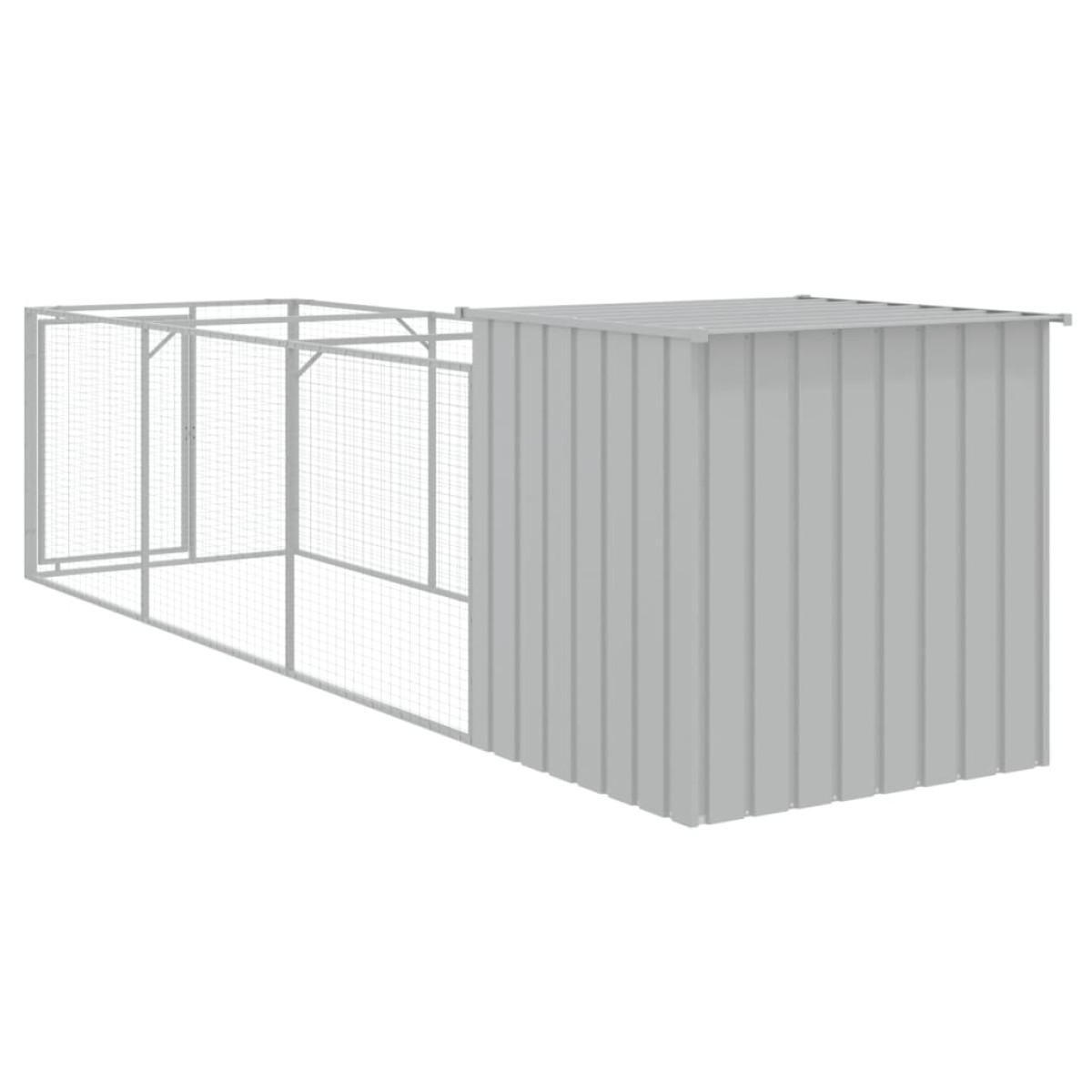 vidaXL Σπιτάκι Σκύλου με Αυλή Αν. Γκρι 110x405x110 εκ. Γαλβαν. Χάλυβας